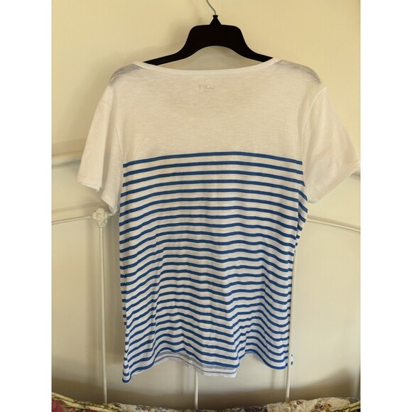 LOFT Outlet Blue And White Striped Lemon Shirt Large Short Sleeve T Shirt Lemons - Picture 3 of 4